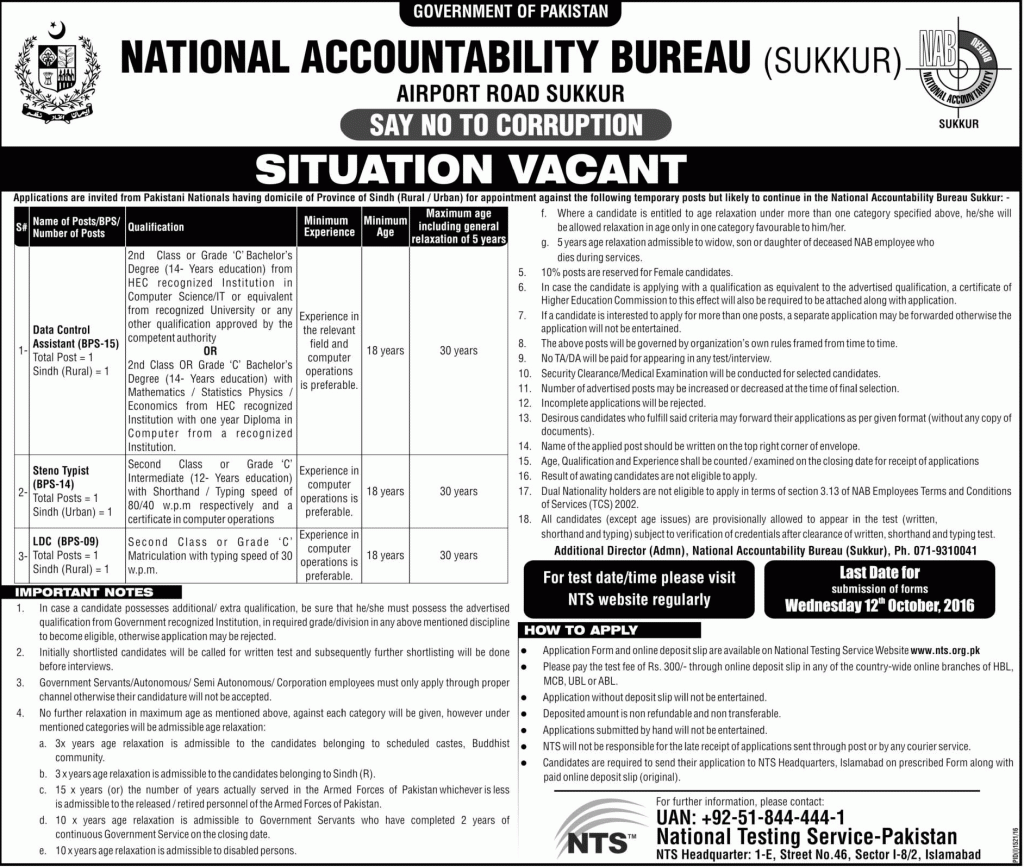 national-accountability-bureau-nab-sukkur-jobs-septoct-2016-nts