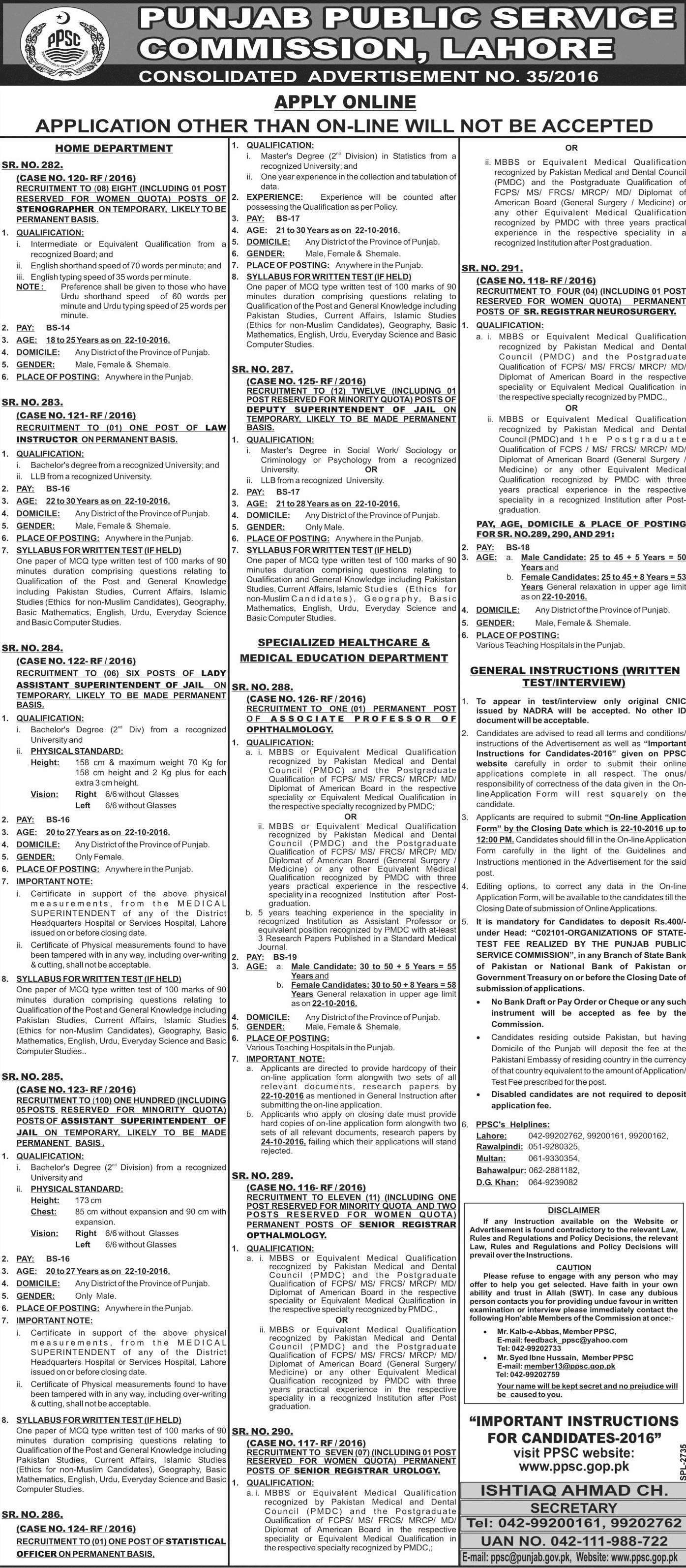 punjab-public-service-commission-ppsc-jobs-2016-for-assistant-superintendent-of-jail-others