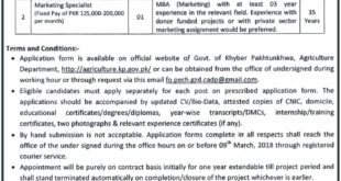 Agriculture, Livestock & Cooperatives Department KP Jobs 2018 for MBA, Marketing Posts - Apply