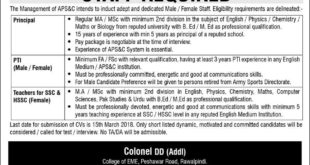 Army Public School & College Rawalpindi Jobs 2018 for Teachers, PTI and Principal Posts Latest Advertisement