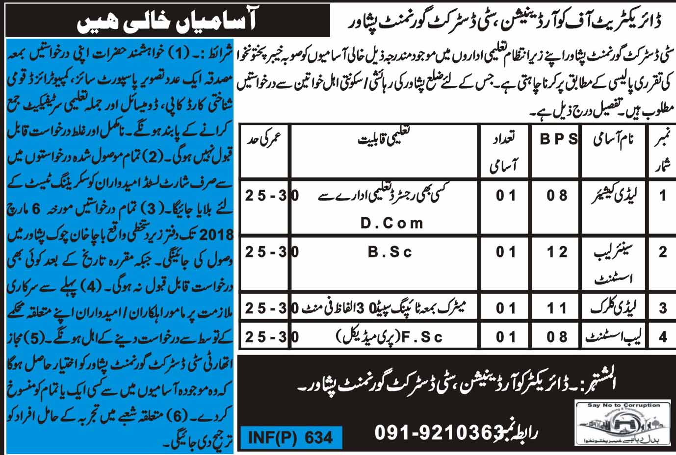 City District Government Peshawar Jobs 2018 for ...