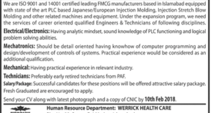 Engineers Technicians Jobs 2018 in WERRCK Healthcare Islamabad Latest Advertisement