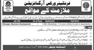 Frontier Works Organization (FWO) Jobs 2018 for Manager Business Development Latest