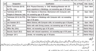 Industries & Trade Department AJK Jobs 2018 for Technicians, DAE, Lab, Security & Support Staff Latest Advertisement