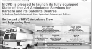 NICVD Jobs 2018 for Doctors, Staff Nurses, EMT, Technicians & Ambulance Drivers Latest Advertisement