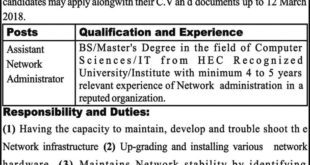 NUML (Quetta) Jobs 2018 for IT, Assistant Network Admin Latest Advertisement