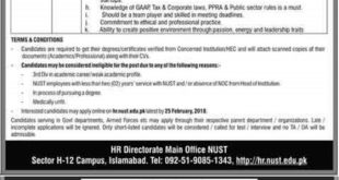 NUST Jobs 2018 for Book Binder and Chief Financial and Business Development Officer Latest Advertisement