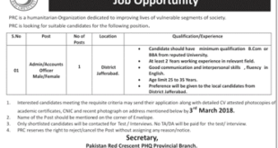 Pakistan Red Crescent (PRC) Jobs 2018 for Admin Accounts Officer Latest Advertisement