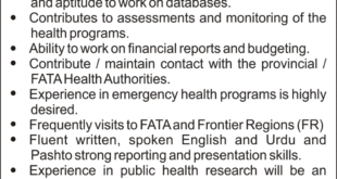 Pakistan Red Crescent (PRC) Jobs 2018 for Health Officer in FATA Latest Advertisement