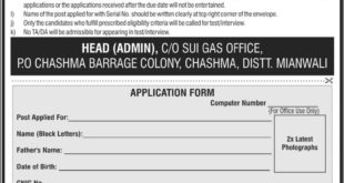 Sui Gas Jobs 2019 Latest Form