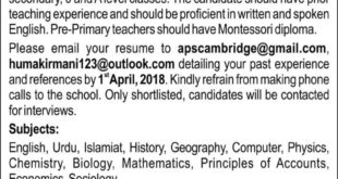Army Public School & College Karachi Jobs 2018 for Teachers Latest Advertisement