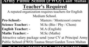 Army Public School (FWO) Cantt Multan Jobs 2018 For Teaching Posts Latest Advertisement 