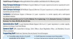 Hadaf Group of Colleges Jobs 2018 for Lecturers, Admin, General & Supporting Staff Apply Online