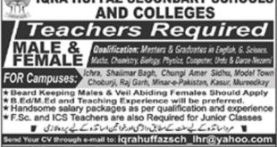 Iqra Huffaz Secondary Schools & Colleges Lahore Jobs 2018 for Teaching Staff Latest Advertisement