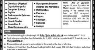 Kohat University of Science & Technology (KUST) Jobs 2018 for Teaching Faculty Latest Advertisement