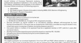 Overseas Pakistanis Foundation (OPF) Scholarships