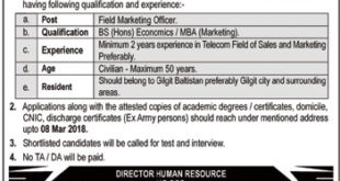 Pak Army Jobs 2018 for Field Marketing Officer at Special Communications Organization Advertisement