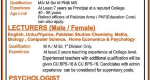 Peshawar Model Degree Colleges Jobs 2018 for Principals & Teaching Staff Latest Advertisement