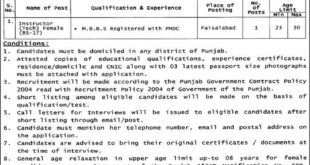 Population Welfare Department Punjab Jobs 2018 for Instructors Latest Advertisement