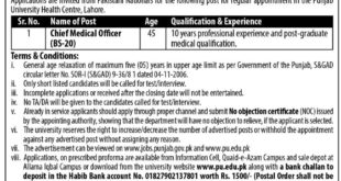 University of the Punjab Jobs 2018 for Chief Medical Officer Latest Advertisement