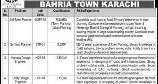 Bahria Town Karachi Jobs 2018 for Various Engineering and Town Planning posts