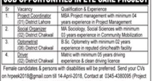 Eye Care Project Jobs 2018 For 11+ Medical & Support Staff Posts Latest