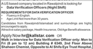 Kallstar Company Jobs 2018 For Data Verification Officers Latest Advertisement