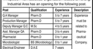 Karachi Pharmaceutical Organization Jobs 2018 For Various DAE, BS, MSc, Pharm.D Posts Latest Advertisement