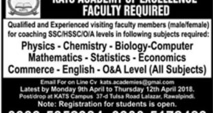 Kats Academy of Excellence Rawalpindi Jobs 2018 for Teaching Staff Latest Advertisement - Apply Online
