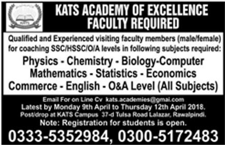 Kats Academy of Excellence Rawalpindi Jobs 2018 for Teaching Staff Latest Advertisement - Apply Online