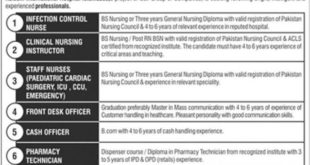 Kulsum International Hospital Islamabad Jobs 2018 For Cash Officer, Front Desk Officer, Nurses, Instructor, Pharmacy Technician Latest Advertisement