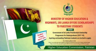 Ministry of Higher Education & Highways Sri Lanka Scholarships 2018 For Pakistani Student Apply Online