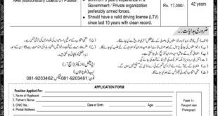 National Accountability Bureau (NAB) Jobs 2018 for Assistant Junior Expert-III (Drivers) in Balochistan Latest Advertisement