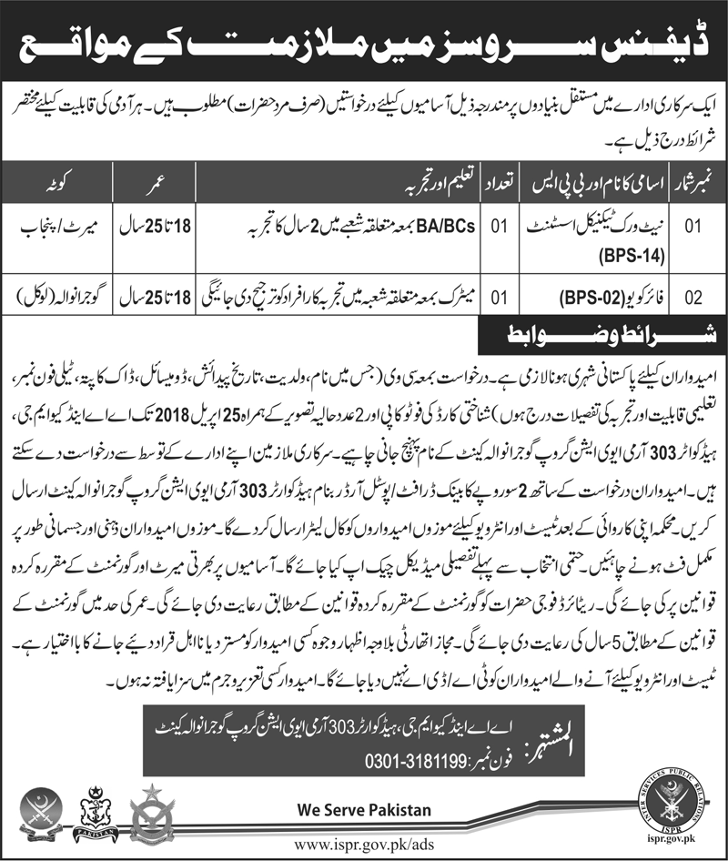 Pak Army Jobs 2018 Aviation Group Gujranwala Cantt