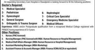 Secondary Care Hospital Rawalpindi Jobs 2018 For Medical & Marketing, Admin, Finance & Accounts Posts Latest Advertisement