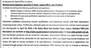 South Punjab Forest Company (SPFC) Jobs 2018 for M&E Specialist Latest Advertisement