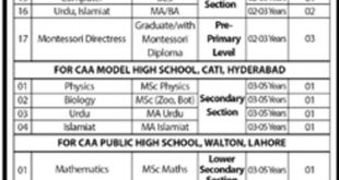 CAA Model Schools & Colleges Jobs For Teaching Staff 2018