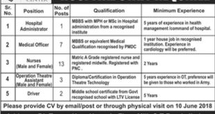 Jhelum Cardiac Center 26+ Jobs 2018 for Medical & Driver Vacancies