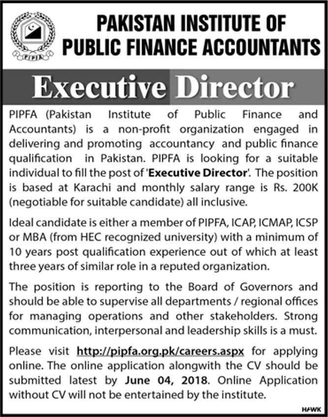 Pakistan Institute of Public Finance Accountants PIPFA Jobs 2018 