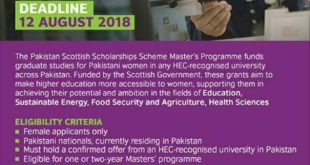 Pakistan Scottish Scholarship Scheme 2018-19 Application Form