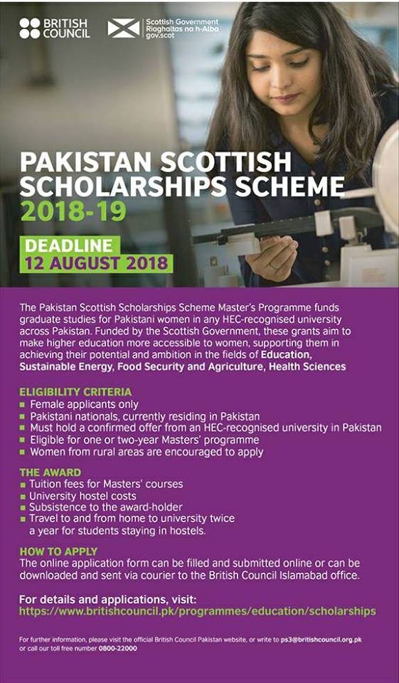 Pakistan Scottish Scholarship Scheme 2018-19 Application Form