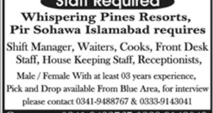 Whispering Pines Resorts Islamabad Jobs 2018
