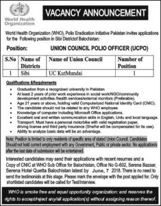 World Health Organization (WHO) Pakistan Jobs 2018 for UCPO & TCSP-2