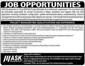 ASK Development Jobs 2018 for Project Manager - Apply Online