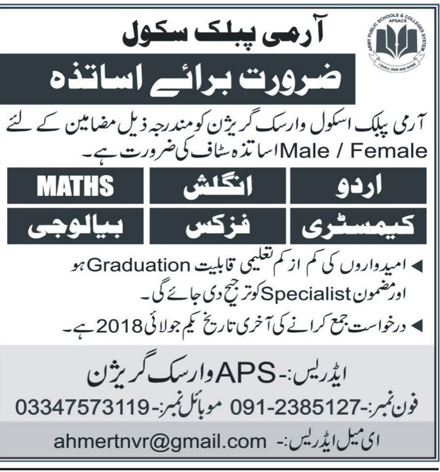 Army Public School And College 6+ Jobs For Teachers