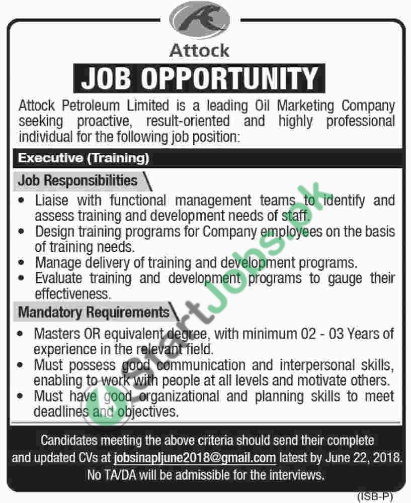 Attock Petroleum Limited Jobs 2018 for Executive Training Apply Online
