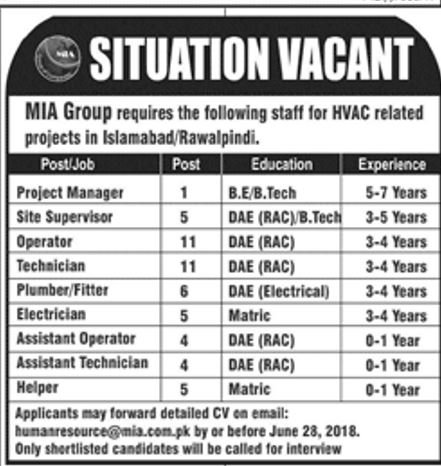 Mia Group Of Companies Jobs For Project Manager, Site Supervisor & Others
