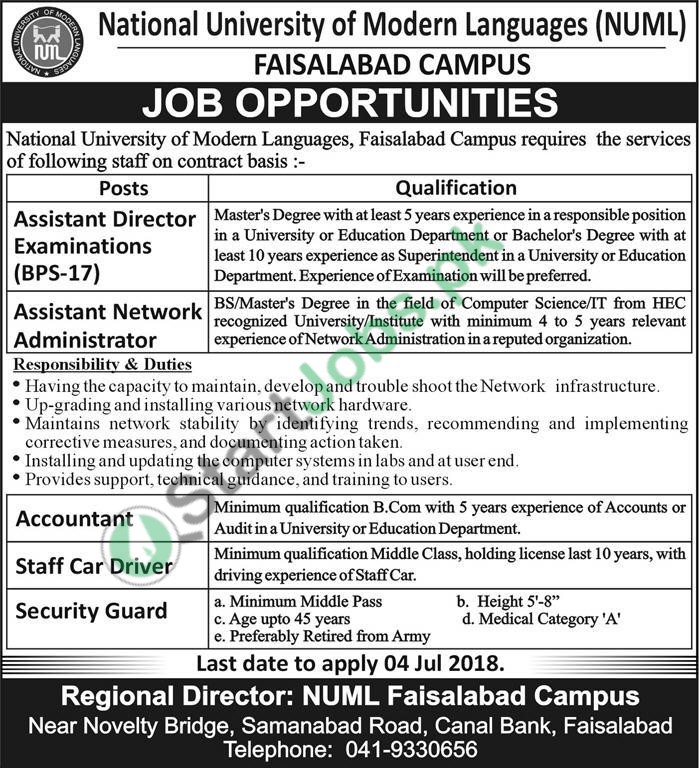 National University of Modern Languages Jobs 2018 For Assistant Director Examination, Assistant Network Administrator & Others