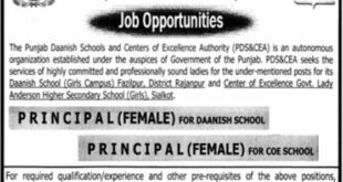 Punjab Daanish Schools & Centre of Excellence Authority PDS&CEA Jobs For Principal