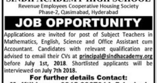 Sindh Academy High School Jobs For Subject Specialist, Office Assistant 2018